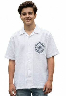 FABFARM Boys Solid Beach Wear White Shirt