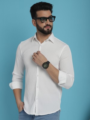 Indian Needle Men Solid Casual White Shirt