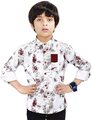MOHINI CREATION Boys Printed Casual Maroon, White Shirt