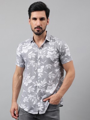 Voroxy Men Printed Casual Grey Shirt