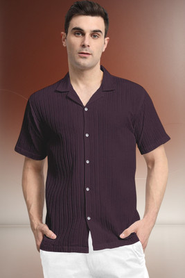 A DEEMOON TREND Men Self Design Casual Purple Shirt