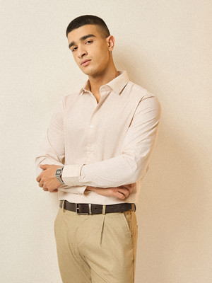 THE BEAR HOUSE Men Striped Casual Beige Shirt