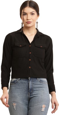 HouseOfCommon Women Self Design Casual Black Shirt