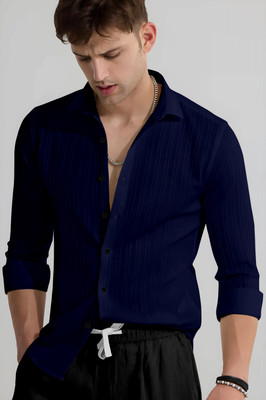 HEMAS LIFESTYLE Men Striped Casual Dark Blue Shirt