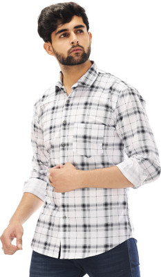 Tanip Men Checkered Casual White Shirt