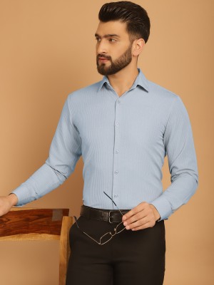 Indian Needle Men Striped Formal Grey Shirt