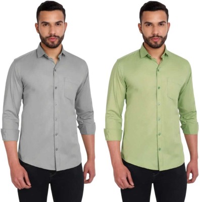 TIBAKKDI Men Solid Formal Grey, Green Shirt(Pack of 2)