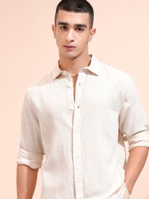 HIGHLANDER Men Self Design Casual Beige Shirt