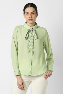 VAN HEUSEN Women Solid Formal Green Shirt