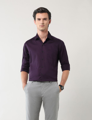 ARROW Men Solid Formal Purple Shirt