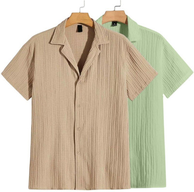 METRONAUT Men Self Design Casual Beige, Light Green Shirt(Pack of 2)