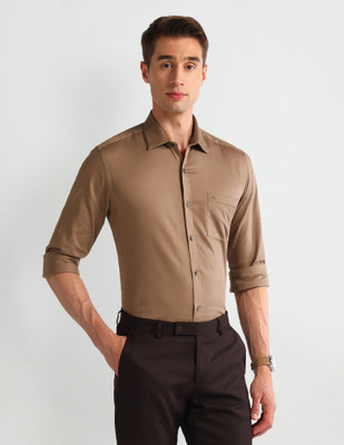 ARROW Men Solid Formal Brown Shirt