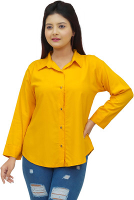N SHAKIB DRESSES Women Solid Casual Yellow Shirt
