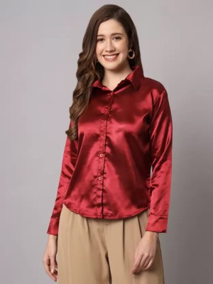 Aarvia Women Solid Casual Maroon Shirt