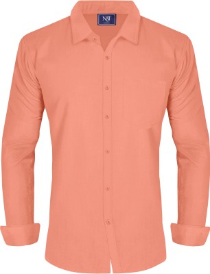 N AND J Men Solid Casual Orange Shirt