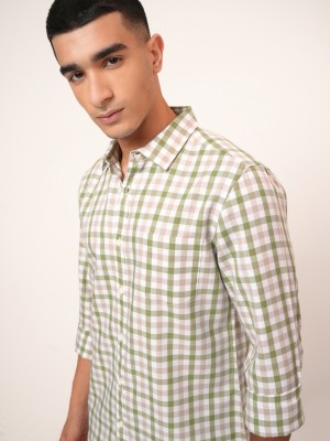 HIGHLANDER Men Checkered Casual Dark Green, Pink, White Shirt