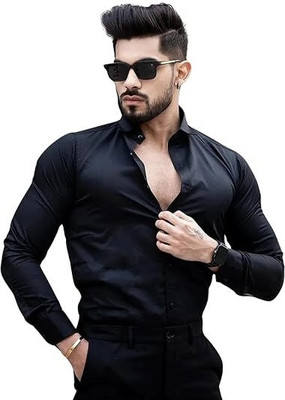 UWR Men Solid Casual Black Shirt