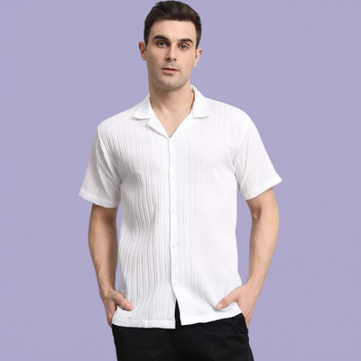 A Sti Men Self Design Casual White Shirt