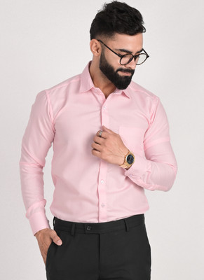FUBAR Men Solid Formal Pink Shirt