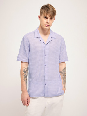 THE BEAR HOUSE Men Self Design Casual Purple Shirt