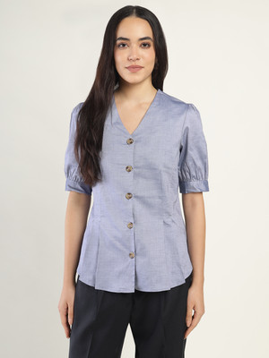 Hancock Women Solid Formal Blue Shirt