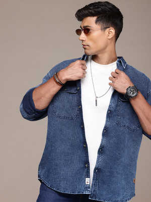 Roadster Men Self Design Casual Blue Shirt