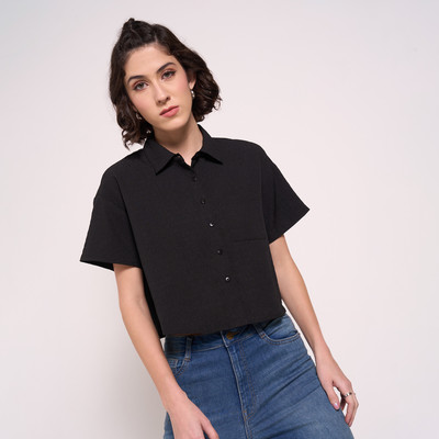 SF Jeans by Pantaloons Women Solid Casual Black Shirt