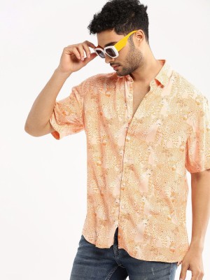 Shaddai Men Embroidered Casual Orange Shirt