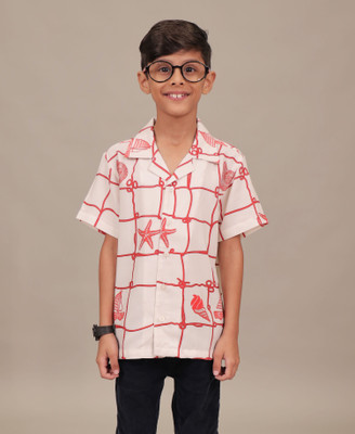 FunFukrey Boys Printed Casual White, Red Shirt
