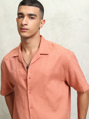 HIGHLANDER Men Self Design Casual Pink Shirt