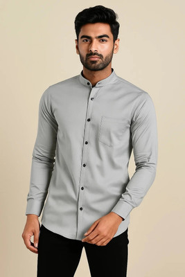 COTTONCHHAP Men Solid Casual Grey Shirt