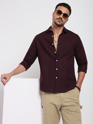 VASTRADO Men Solid Casual Purple Shirt
