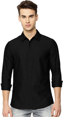 DENIMOZ Men Solid Casual Black Shirt