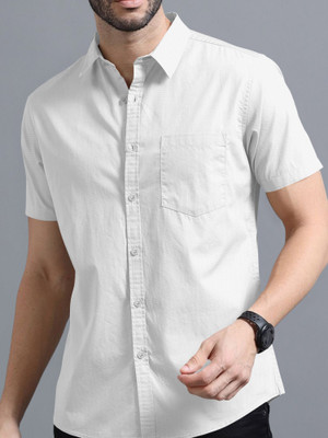 VTEXX Men Solid Casual White Shirt