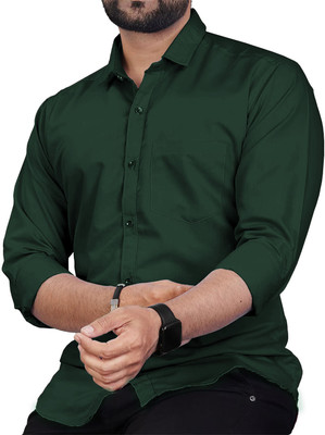 UNIFAV Men Solid Formal Green Shirt