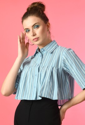 PRETTY LOVING THING Women Striped Casual Blue Shirt