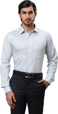 Raymond Men Checkered Formal Light Green Shirt