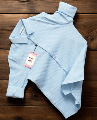 MOJAMEDI Men Self Design Casual Light Blue Shirt