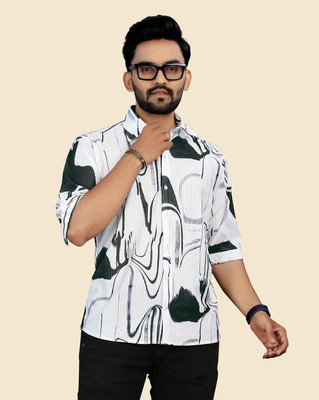 MOXTE Men Printed Casual Green, White Shirt