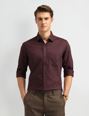 ARROW Men Striped Formal Maroon Shirt