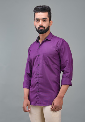 FUBAR Men Solid Formal Purple Shirt