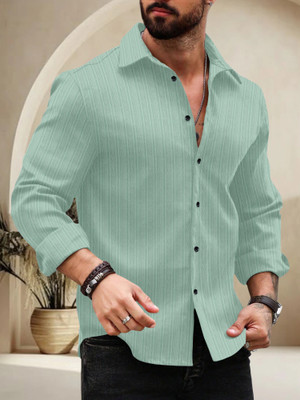 SPOQUE Men Striped Casual Light Green Shirt
