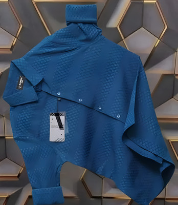 Wearich Men Self Design Casual Dark Blue Shirt