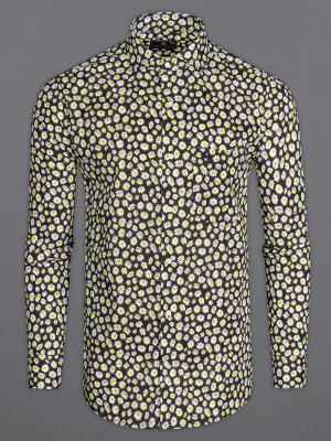 french crown Men Printed Casual White Shirt