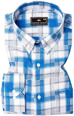 french crown Men Checkered Casual Blue Shirt