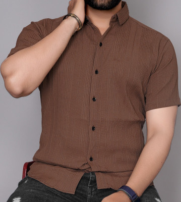 KAJARU Men Solid Casual Brown Shirt