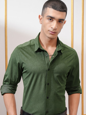 HIGHLANDER Men Self Design Casual Green Shirt