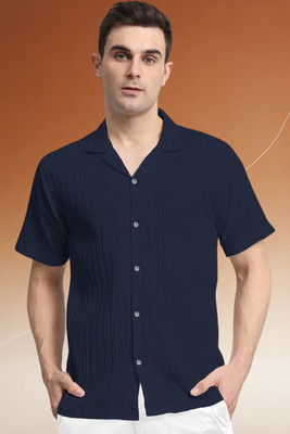 A Dearise Trend Men Self Design Casual Dark Blue Shirt