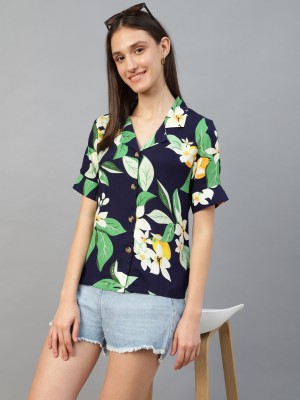 Hancock Women Floral Print Casual Dark Blue Shirt