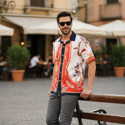 Sageware Men Printed Casual Orange Shirt